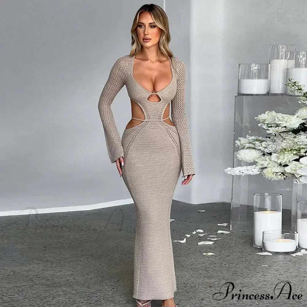 V Neck Knitted Maxi Dress