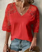 V-neck lace sleeve Top