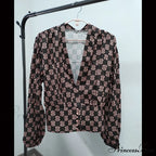 V-neck Lantern Sleeve Patchwork Printing Blouse