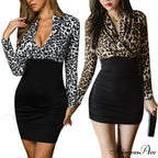 V Neck Leopard Print Cocktail Mini Dress