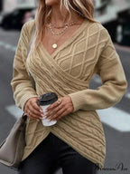 V - Neck Patterned Grey Y2k Sweater