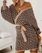 V-Neck Print Batwing Sleeve Skinny Wrap Midi Dress