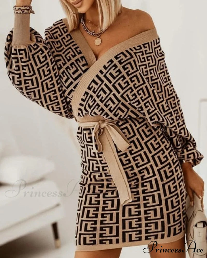 V-Neck Print Batwing Sleeve Skinny Wrap Midi Dress