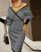 V-Neck Print Batwing Sleeve Skinny Wrap Midi Dress