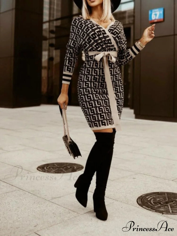 V-Neck Print Batwing Sleeve Skinny Wrap Midi Dress