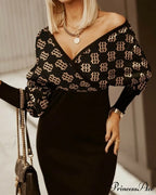 V-Neck Print Batwing Sleeve Skinny Wrap Midi Dress