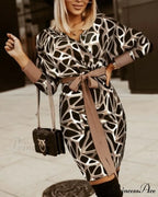 V-Neck Print Batwing Sleeve Skinny Wrap Midi Dress