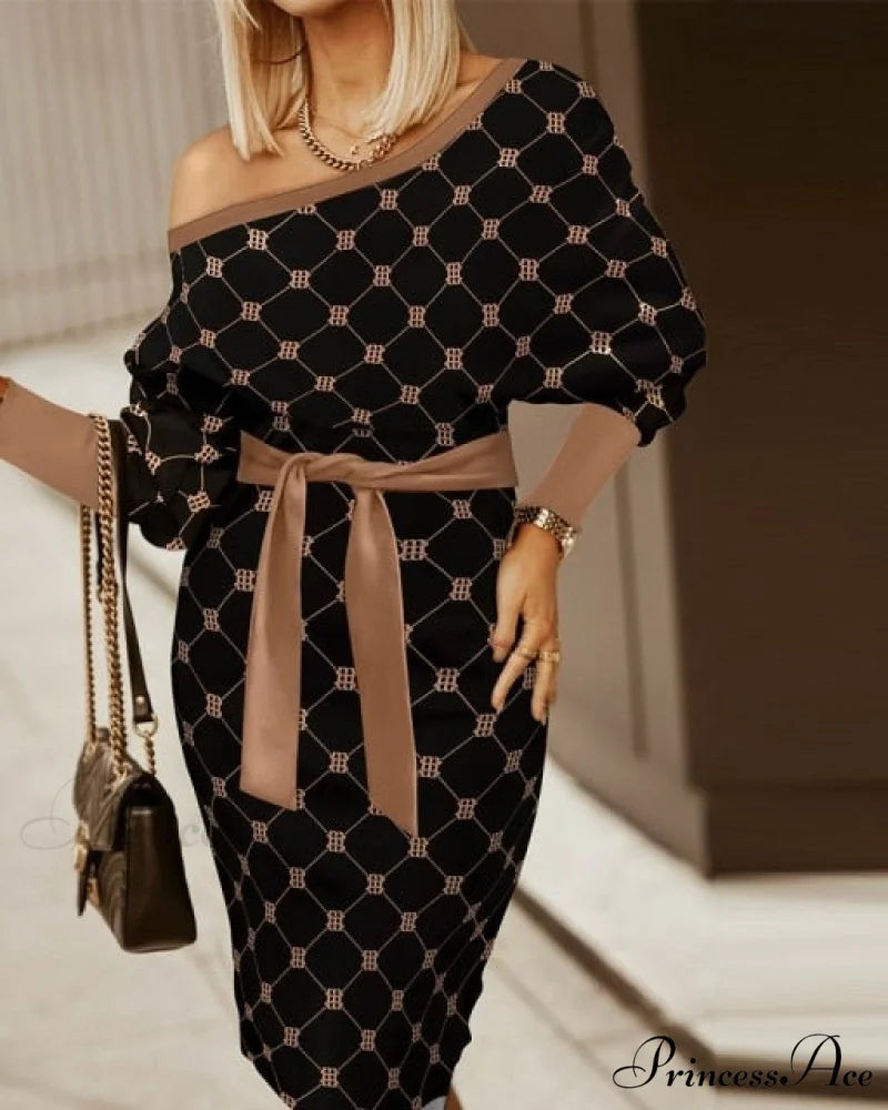 V-Neck Print Batwing Sleeve Skinny Wrap Midi Dress