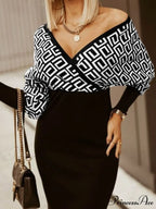 V-Neck Print Batwing Sleeve Skinny Wrap Midi Dress