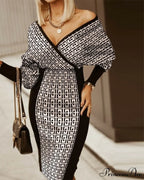 V-Neck Print Batwing Sleeve Skinny Wrap Midi Dress