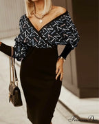 V-Neck Print Batwing Sleeve Skinny Wrap Midi Dress
