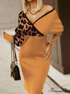 V-Neck Print Batwing Sleeve Skinny Wrap Midi Dress