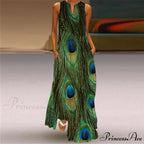 V-Neck Printed Emerald Flower Dress