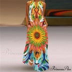 V-Neck Printed Emerald Flower Dress