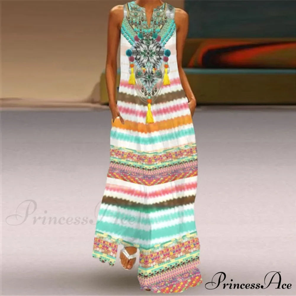 V-Neck Printed Emerald Flower Dress