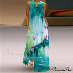 V-Neck Printed Emerald Flower Dress