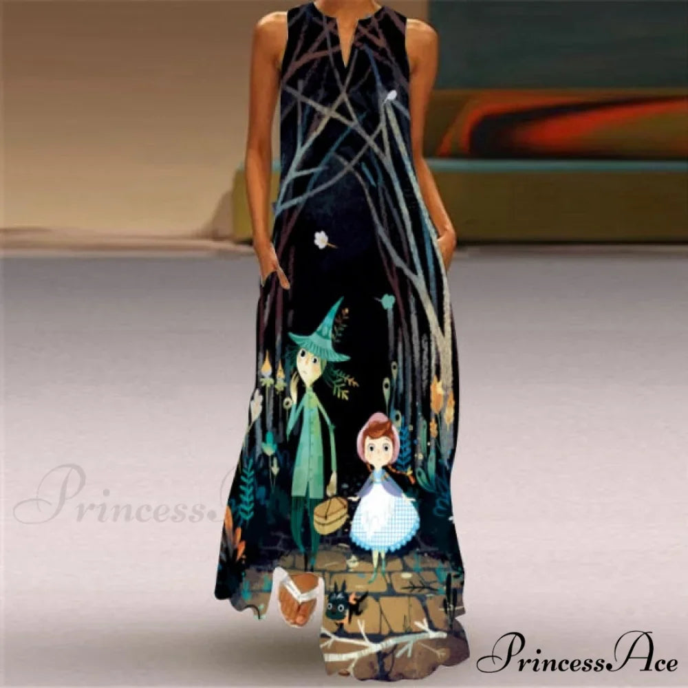 V-Neck Printed Emerald Flower Dress