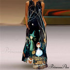 V-Neck Printed Emerald Flower Dress