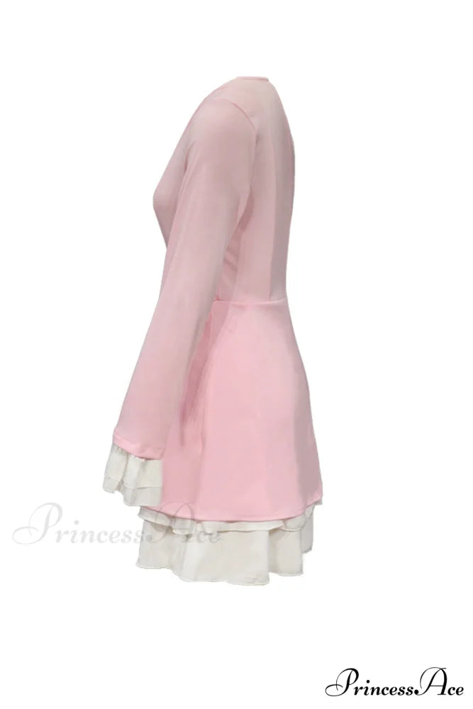 V Neck Ruffle Dress with Fake Two-Piece Design