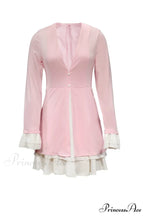 V Neck Ruffle Dress with Fake Two-Piece Design