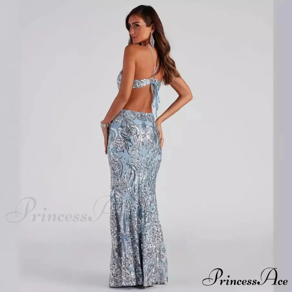 V-Neck Sequined Party Dress