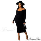 V Neck Sexy Slim Elastic Basic Long Bodycon Dress