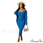 V Neck Sexy Slim Elastic Basic Long Bodycon Dress