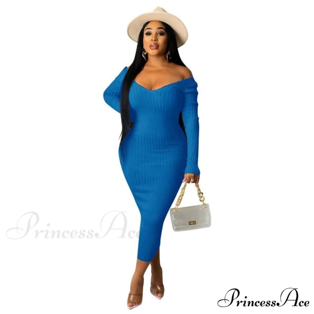 V Neck Sexy Slim Elastic Basic Long Bodycon Dress