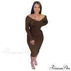 V Neck Sexy Slim Elastic Basic Long Bodycon Dress