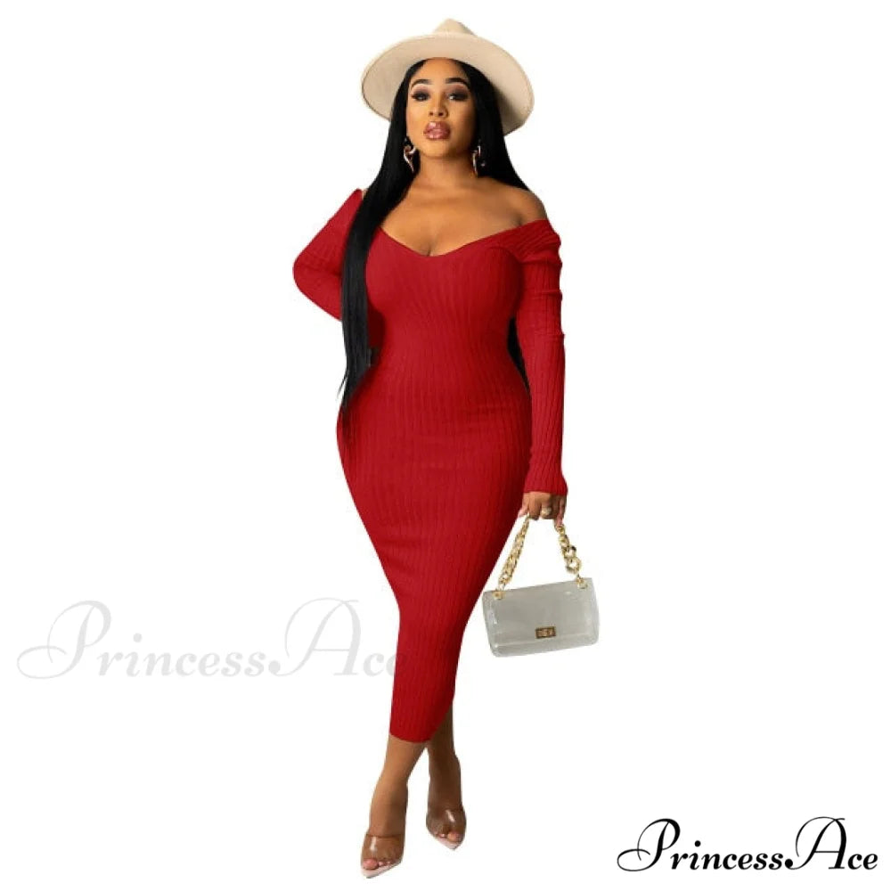 V Neck Sexy Slim Elastic Basic Long Bodycon Dress