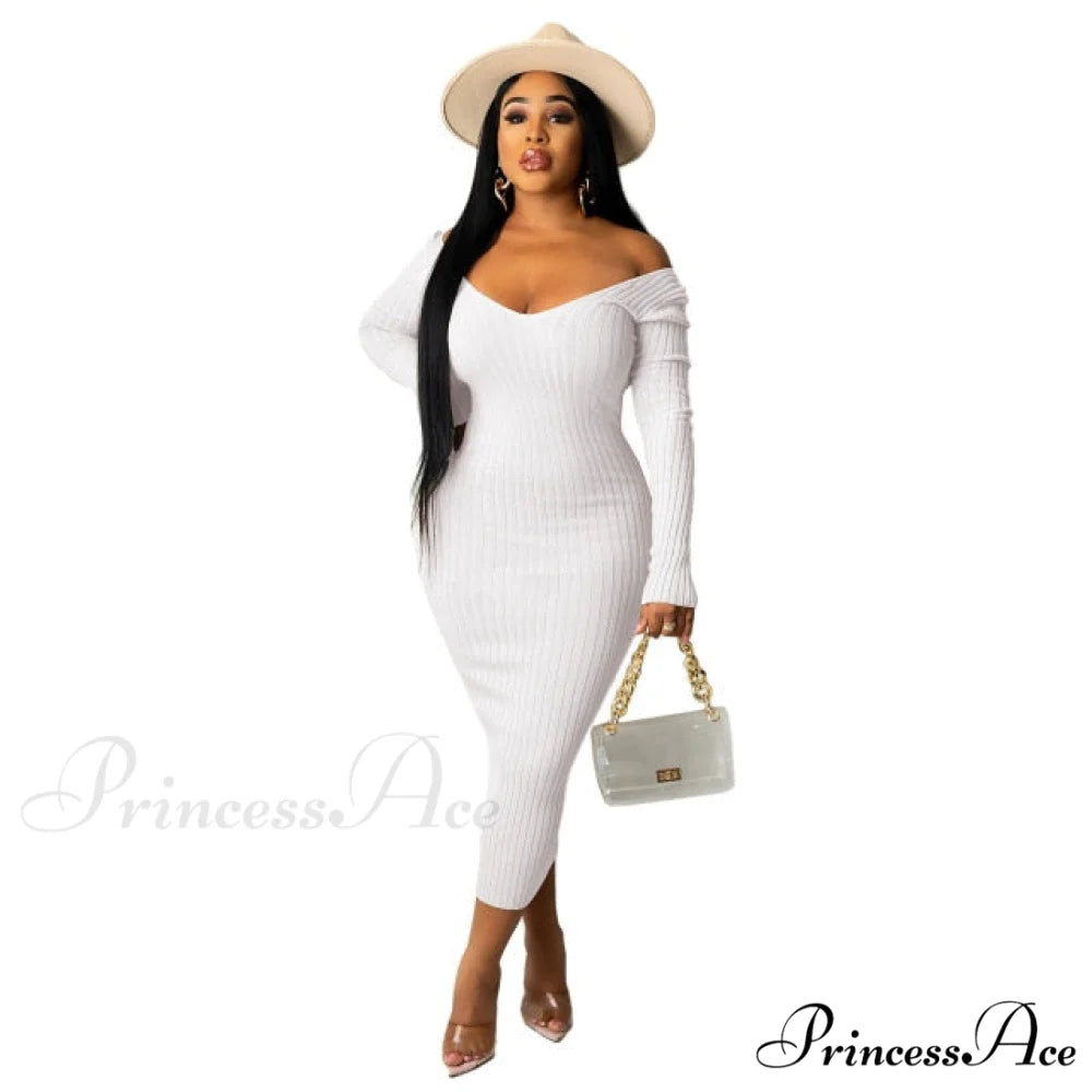 V Neck Sexy Slim Elastic Basic Long Bodycon Dress