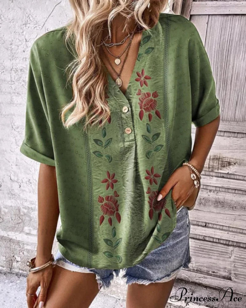 V-neck short-sleeved floral tee
