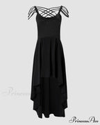 V-Neck Sleeveless Crisscross Tassel Design High Low Hem Glitter Party Dress