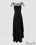V-Neck Sleeveless Crisscross Tassel Design High Low Hem Glitter Party Dress