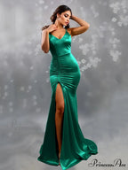 V-Neck Sleeveless Satin Party Dress