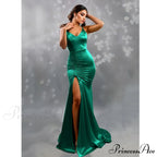 V-Neck Sleeveless Satin Party Dress