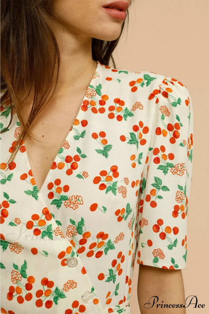 V Neck Slit Short Sleeve Dress