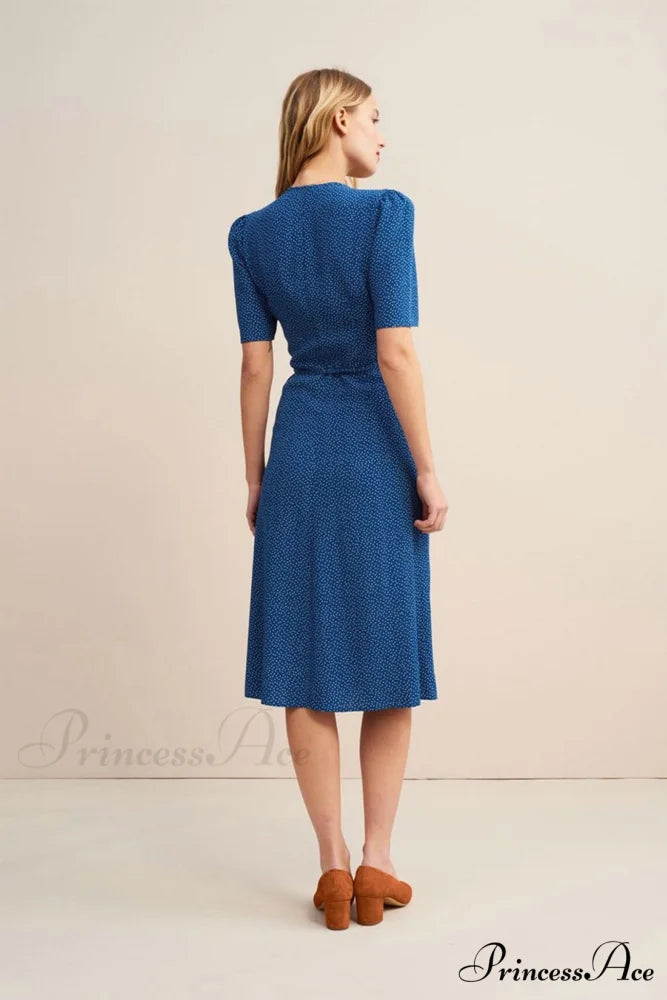 V Neck Slit Short Sleeve Dress