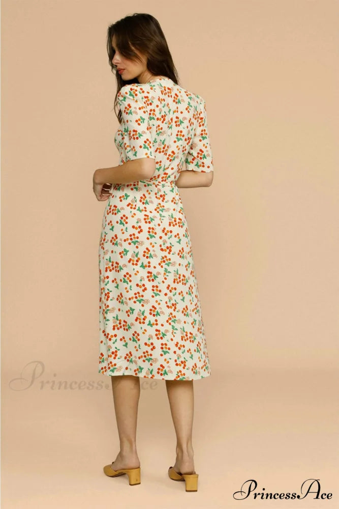 V Neck Slit Short Sleeve Dress