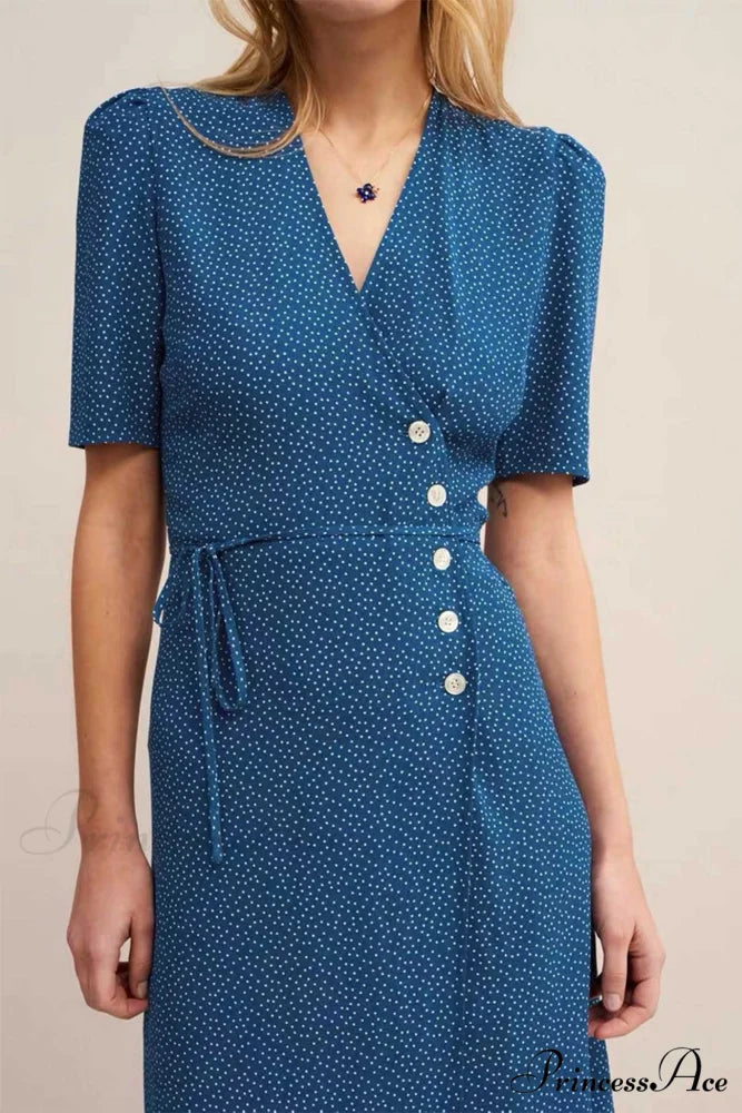 V Neck Slit Short Sleeve Dress