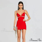V-Neck Spaghetti Strap Mini Party Dress