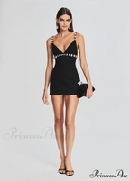 V-Neck Spaghetti Strap Mini Party Dress