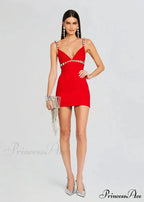 V-Neck Spaghetti Strap Mini Party Dress