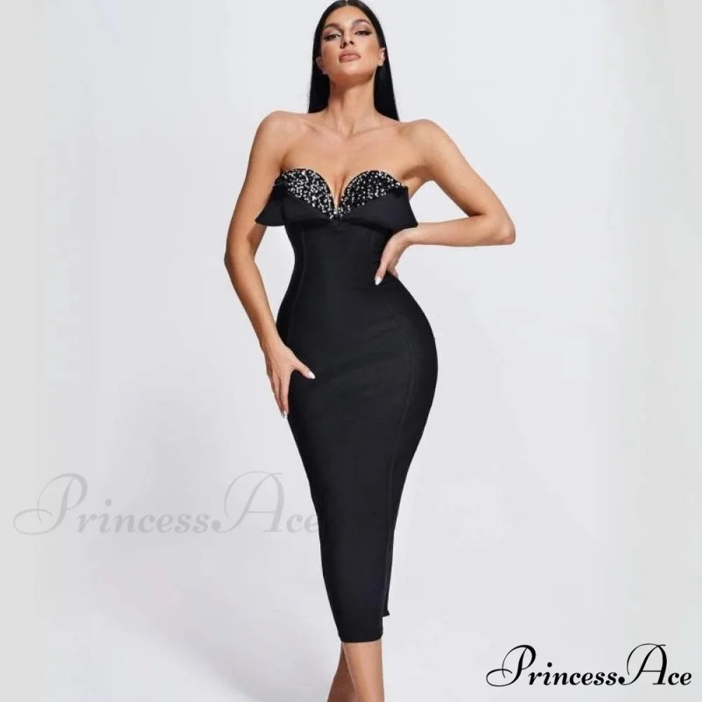 V-Neck Strapless Black Party Dress