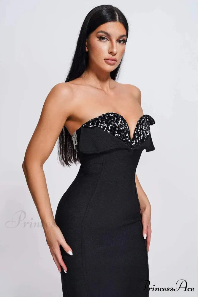 V-Neck Strapless Black Party Dress