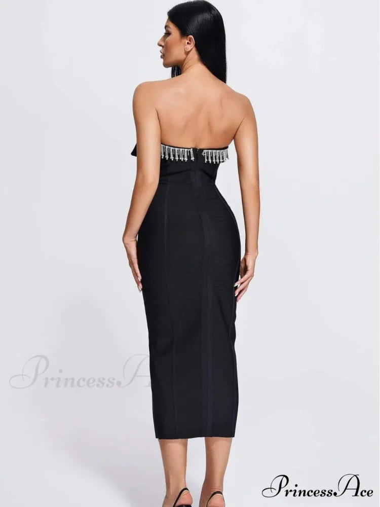 V-Neck Strapless Black Party Dress