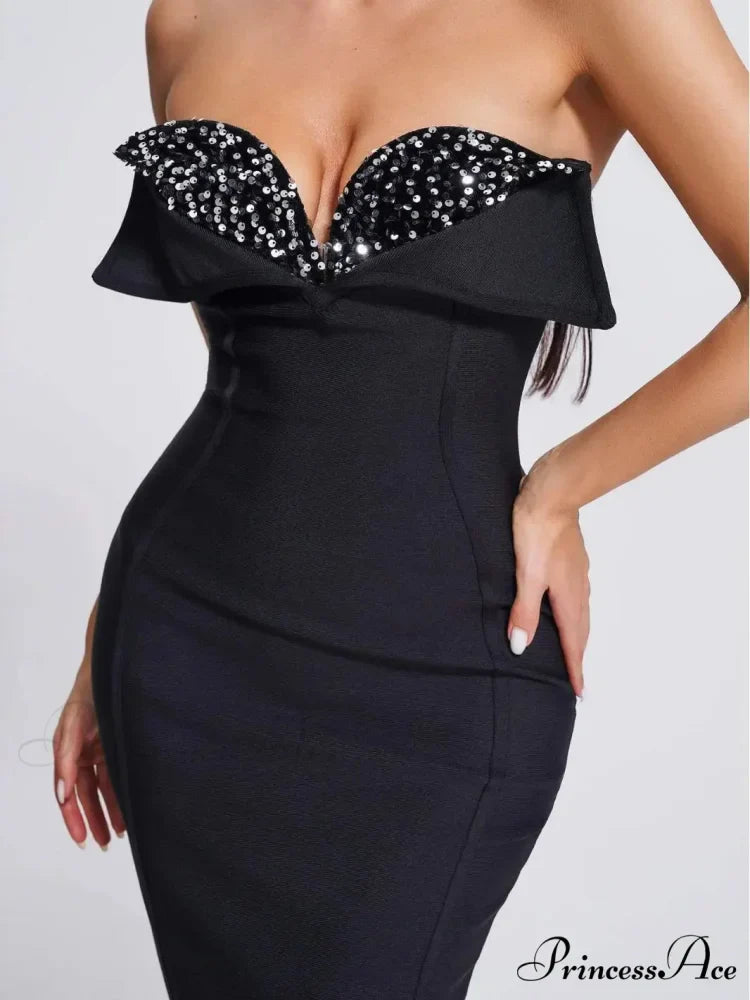 V-Neck Strapless Black Party Dress