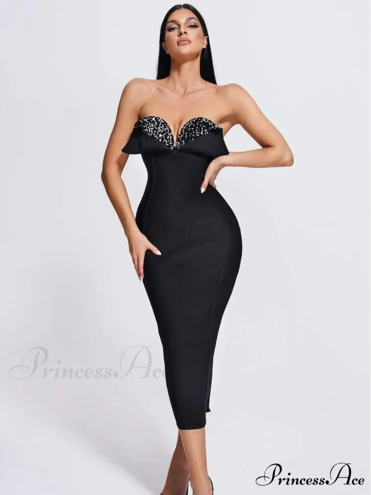 V-Neck Strapless Black Party Dress