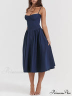V-Neck Strapless Stylish Midi Dress