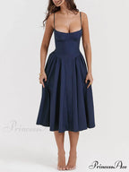 V-Neck Strapless Stylish Midi Dress